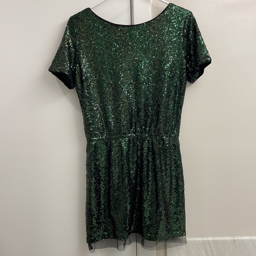 Lucy Paris Green Sequin Mini Dress Elastic Waist - Picture 12 of 16